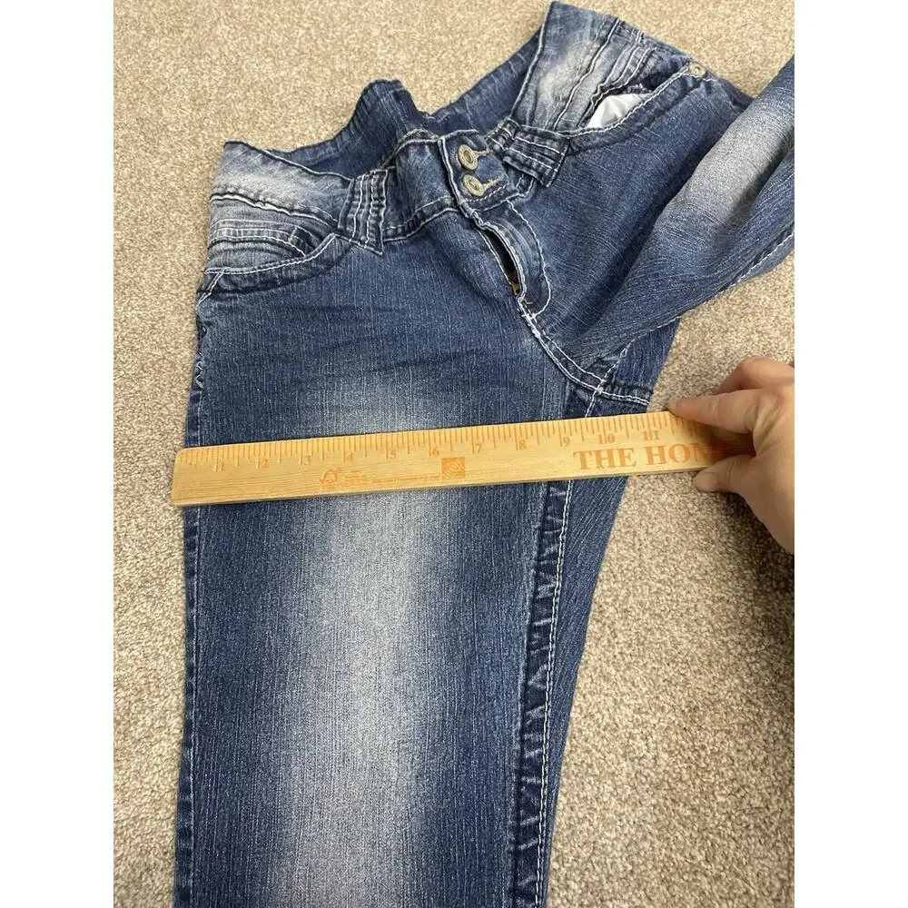 McBling Angels Low Rise Capri Jeans 30W Rhinestone Embroidered Medium Wash Y2K - Picture 9 of 13